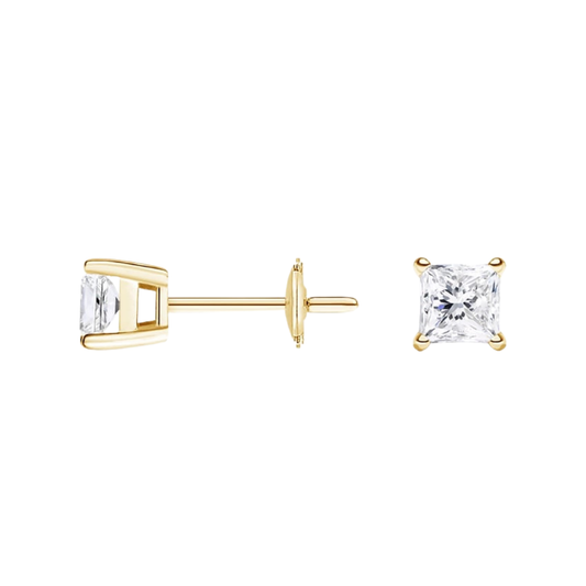 1 To 3 CT Classic Four-Prong Lab Grown Princess-Cut Diamond Stud Earrings in 10K/14K/18K Gold | Pooja Diamond | IGI Certified Lab Diamond