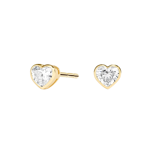 1 To 3 CT Classic Heart Shape Lab Diamond Bezel Stud Earrings – 10K/14K/18K Gold | Pooja Diamond | IGI Certified Lab Diamond