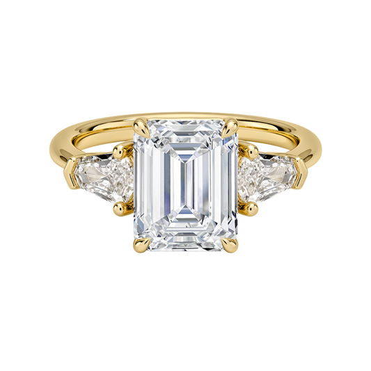 1 To 5 Ct Shield Side Stone Three Stone Emerald Cut Lab-Grown Diamond Ring in 10K/14K/18K Gold | Pooja Diamond | IGI Certified Lab Diamond