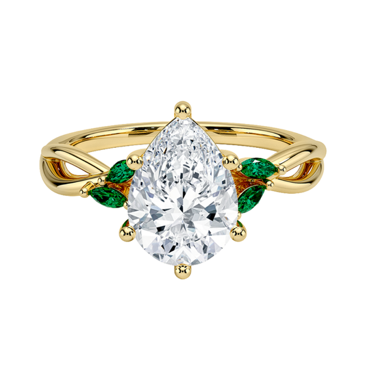 1 TO 5 CT Willow Pear Cut Lab Grown Diamond Ring with Marquise Accents in 10K/14K/18K Gold | Pooja Diamond | IGI Certified Lab Diamond