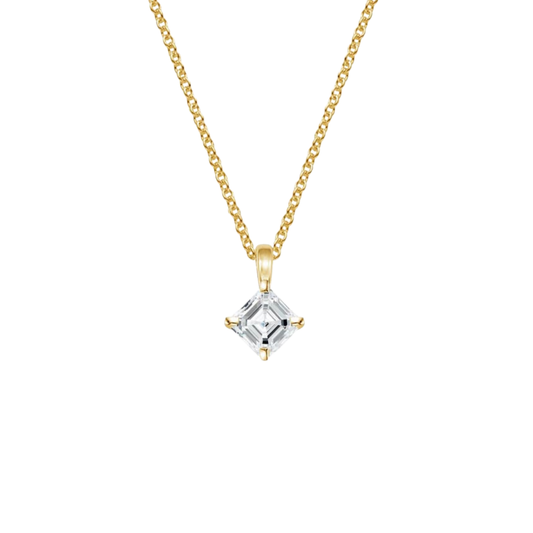 1 TO 3 CT Single Bail Four-Prong Asscher Cut Lab Grown Diamond Pendant in 10K/14K/18K Gold | Pooja Diamond | IGI Certified Lab Diamond