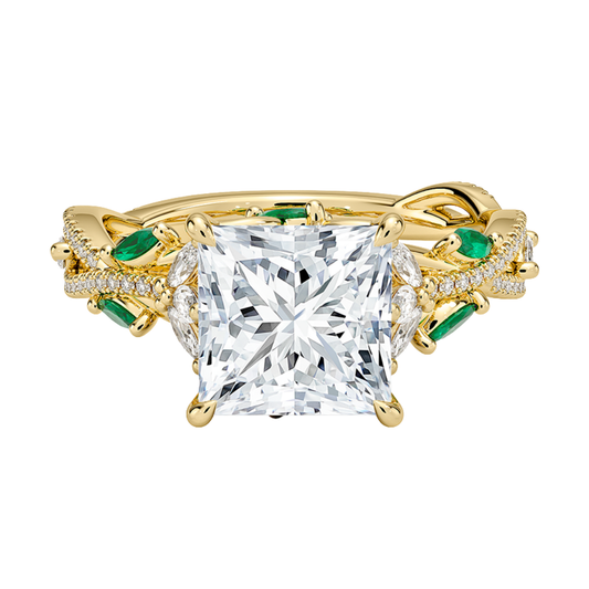 1 To 5 CT Luxe Secret Garden Princess Cut Lab Grown Diamond Ring with Marquise & Pavé Vine Detailing in Gold | Pooja Diamond | IGI Certified Lab Diamond