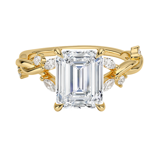 1 TO 5 CT Azalea Emerald Cut Lab Grown Diamond Twist Ring in 10K/14K/18K Gold | Pooja Diamond | IGI Certifiend Lab Diamond