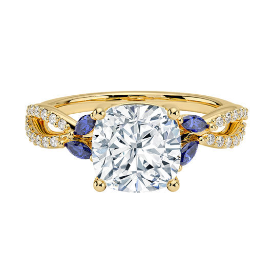1 TO 5 CT Luxe Willow Cushion Cut Lab Grown Diamond Ring with Marquise Leaf Accents in 10K/14K/18K Gold | Pooja Diamond | IGI Certified Lab Diamond