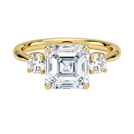 1 TO 5 CT Selene Three Stone Asscher Cut Lab-Grown Diamond Ring in 10K/14K/18K Gold | Pooja Diamond | IGI Certified Lab Diamond