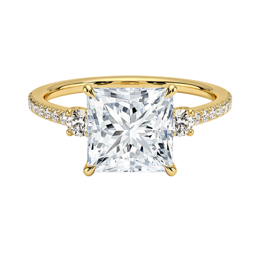 1 To 5 Ct Lyra Three Stone Princess Cut Lab Grown Diamond Engagement Ring in 10K/14K/18K Gold | Pooja Diamond | IGI Certified Lab Diamond