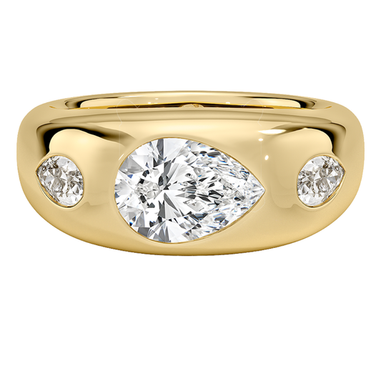 1 TO 5 CT Sloane Flush Set Three Stone Lab Grown Diamond Dome Ring with Pear & Pear Side Stones in 10K/14K/18K Gold | Pooja Diamond | IGI Certified Lab Diamond