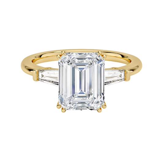1 To 5 CT Symphony Double Prong Three Stone Emerald Cut Lab-Grown Diamond Ring in 10K/14K/18K Gold | Pooja Diamond | IGI Certified Lab Diamond