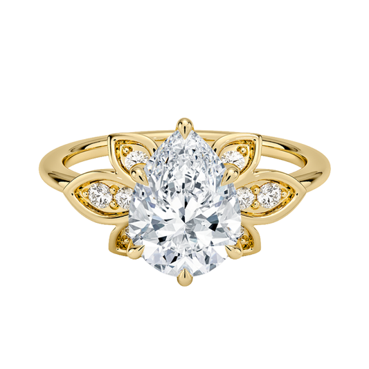 1 TO 5 CT Luxe Fiore Pear Cut Lab Grown Diamond Ring with Floral Gallery in 10K/14K/18K Gold | Pooja Diamond | IGI Certified Lab Diamond