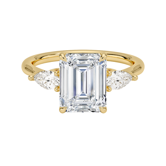 1 TO 5 Ct Opera Emerald Three Stone Lab-Grown Diamond Ring in 10K/14K/18K Gold | Pooja Diamond | IGI Certified Lab Diamond