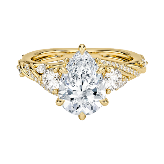 1 To 5 CT Begonia Vine Three Stone Lab-Grown Diamond Ring in 10K/14K/18K Gold – Pear Cut Center with Marquise & Round Side Diamonds | Pooja Diamond | IGI Certified Lab Diamond