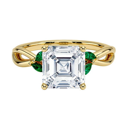 1 TO 5 CT Willow Asscher Cut Lab Grown Diamond Ring with Marquise Accents in 10K/14K/18K Gold | Pooja Diamond | IGI Certified Lab Diamond