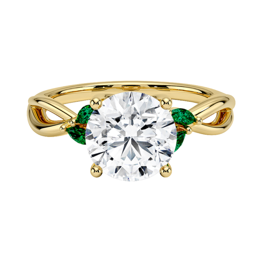 1 TO 5 CT Willow Round Cut Lab Grown Diamond Ring with Marquise Accents in 10K/14K/18K Gold | Pooja Diamond | IGI Certified Lab Diamond