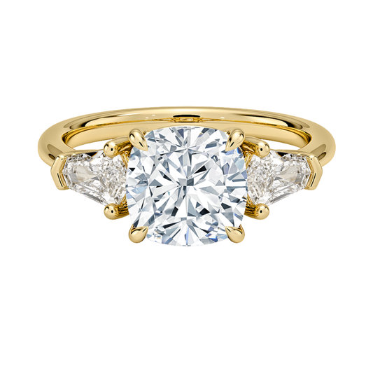 1 To 5 Ct Shield Side Stone Three Stone Cushion Cut Lab-Grown Diamond Ring in 10K/14K/18K Gold | Pooja Diamond | IGI Certified Lab Diamond
