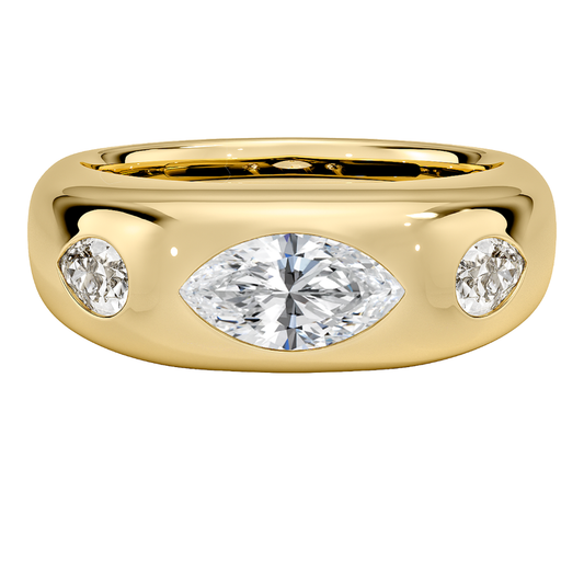 1 TO 5 CT Sloane Flush Set Three Stone Lab Grown Diamond Dome Ring with Marquise & Pear Side Stones in 10K/14K/18K Gold | Pooja Diamond | IGI Certified Lab Diamond
