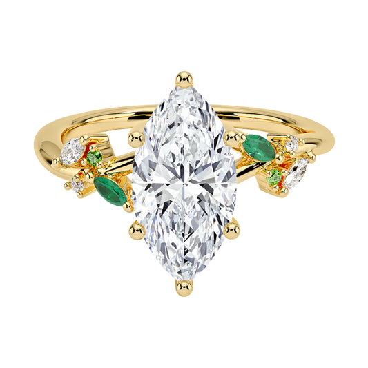 1 TO 5 CT Arden Marquise Cut Lab Grown Diamond Ring with Marquise Leaf Accents in 10K/14K/18K Gold | Pooja Diamond | IGI Cetified Lab Diamond