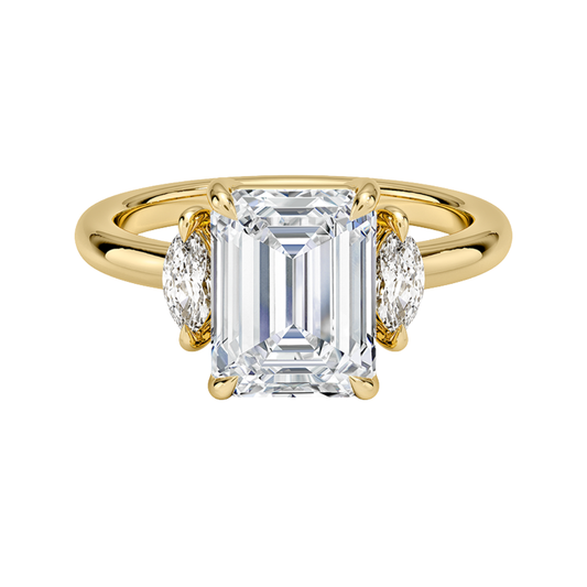 1 To 5 Ct Sasha Emerald Cut Three Stone Marquise Lab-Grown Diamond Ring in 10K/14K/18K Gold | Pooja Diamond | IGI Certified Lab Diamond