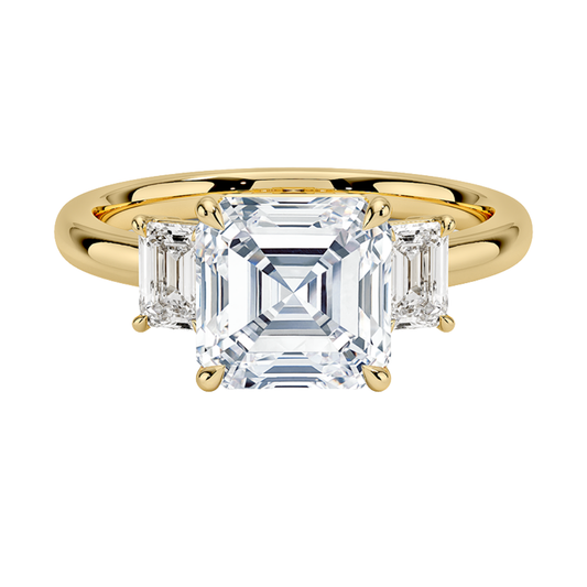 1 TO 5 Ct Rhiannon Asscher Cut Three Stone Lab-Grown Diamond Ring in 10K/14K/18K Gold | Pooja Diamond | IGI Certified Lab Diamond