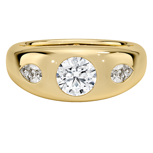1 TO 5 CT Sloane Flush Set Three Stone Lab Grown Diamond Dome Ring with Round & Pear Side Stones in 10K/14K/18K Gold | Pooja Diamond | IGI Certified Lab Diamond