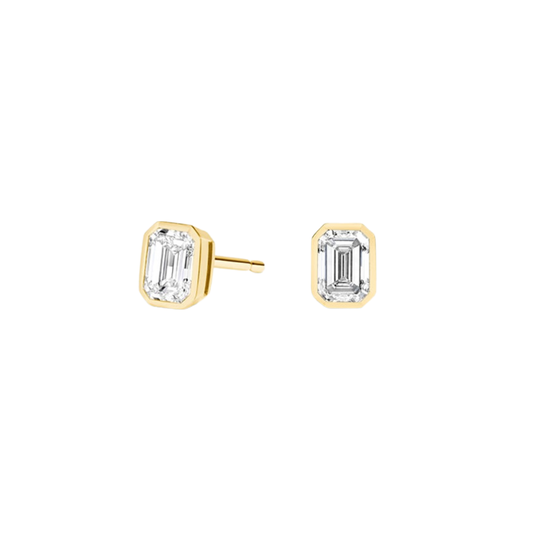 1 To 3 CT Classic Emerald Shape Lab Diamond Bezel Stud Earrings – 10K/14K/18K Gold | Pooja Diamond | IGI Certified Lab Diamond