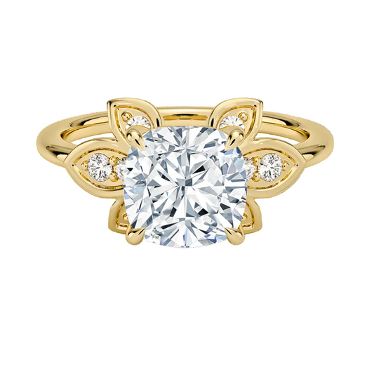 1 TO 5 CT Luxe Fiore Cushion Cut Lab Grown Diamond Ring with Floral Gallery in 10K/14K/18K Gold | Pooja Diamond | IGI Certified Lab Diamond