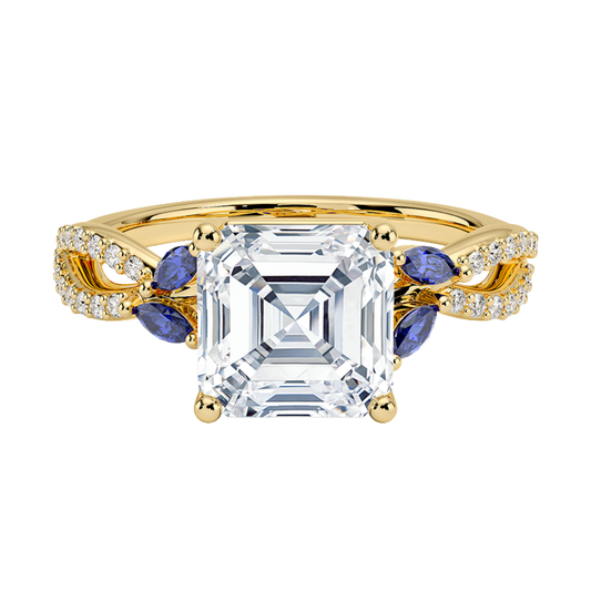 1 TO 5 CT Luxe Willow Asscher Cut Lab Grown Diamond Ring with Marquise Leaf Accents in 10K/14K/18K Gold | Pooja Diamond | IGI Certified Lab Diamond