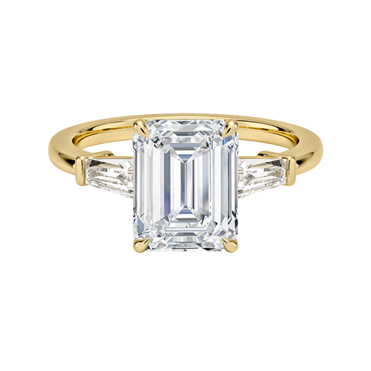 1 To 5 CT Symphony Tapered Baguette Three Stone Emerald Cut Lab-Grown Diamond Ring in 10K/14K/18K Gold | Pooja Diamond | IGI Certified Lab Diamond