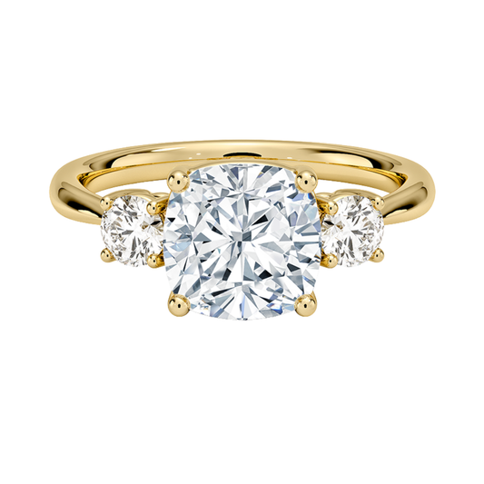 1 TO 5 CT Selene Three Stone Cushion Cut Lab-Grown Diamond Ring in 10K/14K/18K Gold | Pooja Diamond | IGI Certified Lab Diamond
