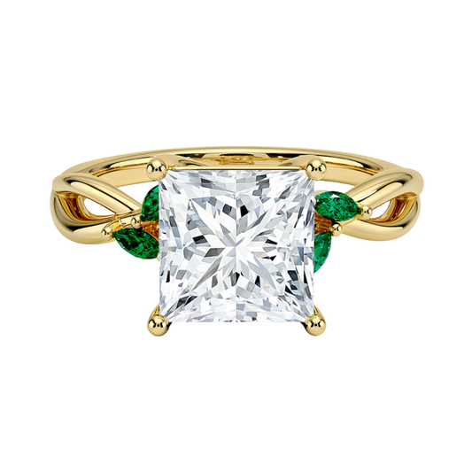 1 TO 5 CT Willow Princess Cut Lab Grown Diamond Ring with Marquise Accents in 10K/14K/18K Gold | Pooja Diamond | IGI Certified Lab Diamond