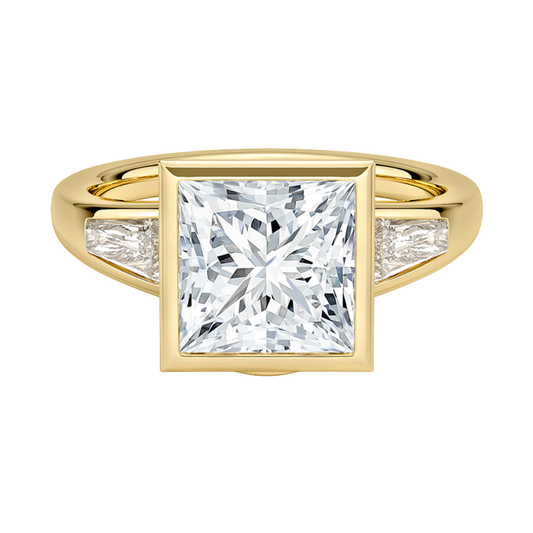 1 TO 5 CT Hayes Princess Cut Lab Grown Diamond Three Stone Ring with Baguette Side Diamonds in 10K / 14K / 18K Gold | Pooja Diamond | IGI Certified Lab Diamond