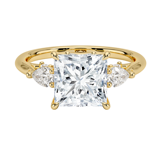 1 TO CT Secret Garden Princess Cut Lab-Grown Diamond Three Stone Ring with Hidden Floral Gallery in 10K / 14K / 18K Gold | Pooja Dimond | IGI Certified Lab Diamond