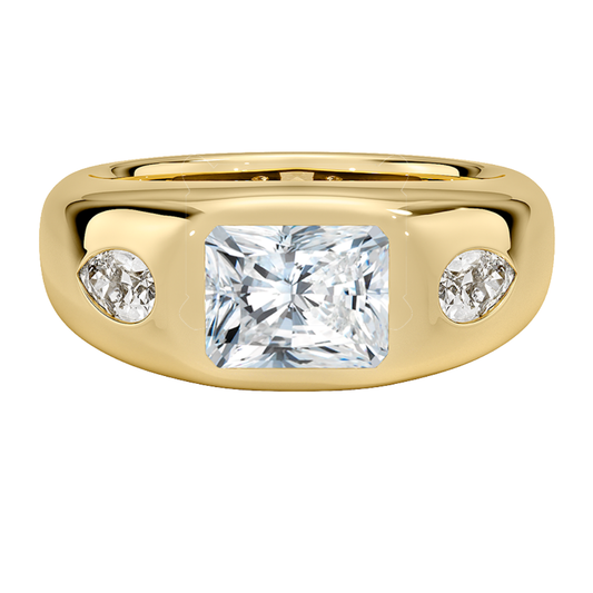 1 TO 5 CT Sloane Flush Set Three Stone Lab Grown Diamond Dome Ring with Radiant & Pear Side Stones in 10K/14K/18K Gold | Pooja Diamond | IGI Certified Lab Diamond