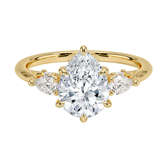 1 TO CT Secret Garden Pear Cut Lab-Grown Diamond Three Stone Ring with Hidden Floral Gallery in 10K / 14K / 18K Gold | Pooja Dimond | IGI Certified Lab Diamond