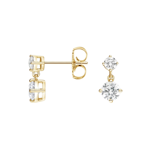 1 To 3 CT Elegant Two-Stone Lab Grown Round Diamond Drop Earrings in 10K/14K/18K Gold | Pooja Diamond | IGI Certified Lab Diamond