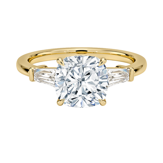 1 To 5 CT Symphony Tapered Baguette Three Stone Cushion Cut Lab-Grown Diamond Ring in 10K/14K/18K Gold | Pooja Diamond | IGI Certified Lab Diamond