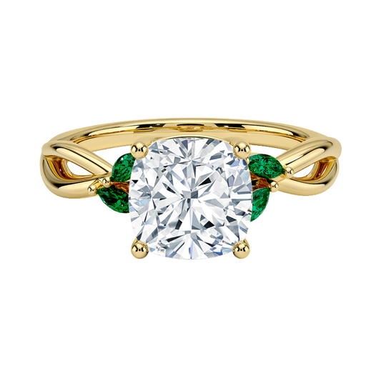 1 TO 5 CT Willow Cushion Cut Lab Grown Diamond Ring with Marquise Accents in 10K/14K/18K Gold | Pooja Diamond | IGI Certified Lab Diamond