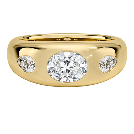 1 TO 5 CT Sloane Flush Set Three Stone Lab Grown Diamond Dome Ring with Oval & Pear Side Stones in 10K/14K/18K Gold | Pooja Diamond | IGI Certified Lab Diamond