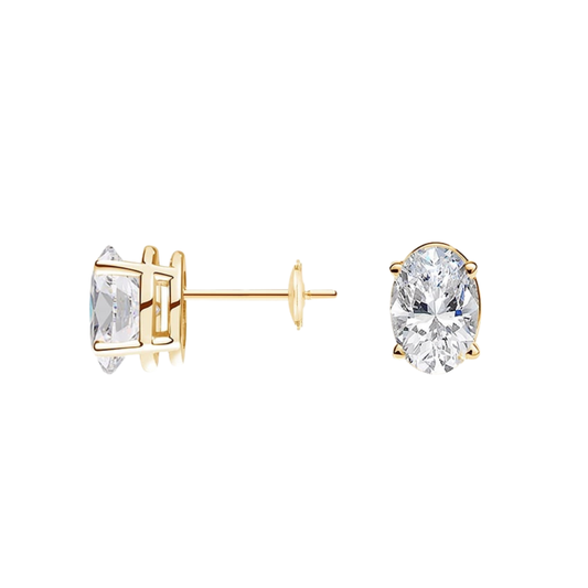 1 To 3 CT Classic Four-Prong Lab Grown Oval-Cut Diamond Stud Earrings in 10K/14K/18K Gold | Pooja Diamond | IGI Certified Lab Diamond