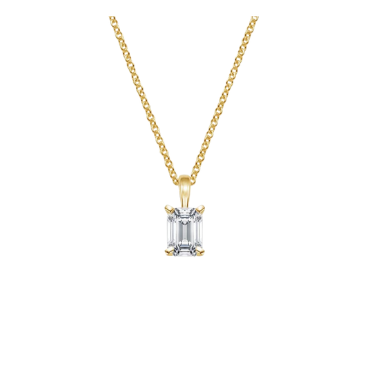 1 TO 3 CT Single Bail Four-Prong Emerald Cut Lab Grown Diamond Pendant in 10K/14K/18K Gold | Pooja Diamond | IGI Certified Lab Diamond
