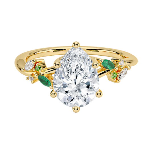 1 TO 5 CT Arden Pear Cut Lab Grown Diamond Ring with Marquise Leaf Accents in 10K/14K/18K Gold | Pooja Diamond | IGI Cetified Lab Diamond