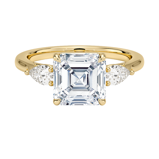 1 To 5 Ct Opera Perfect Fit Asscher Three Stone Lab-Grown Diamond Ring in 10K/14K/18K Gold | Pooja Diamond | IGI Certifed Lab Diamond