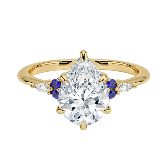 1 TO 5 CT Nadia Pear Cut Lab Grown Diamond Ring with Round & marquise Accents in 10K/14K/18K Gold | Pooja Diamond | IGI Certified Lab Diamond
