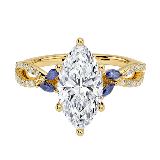1 TO 5 CT Luxe Willow Marquise Cut Lab Grown Diamond Ring with Marquise Leaf Accents in 10K/14K/18K Gold | Pooja Diamond | IGI Certified Lab Diamond