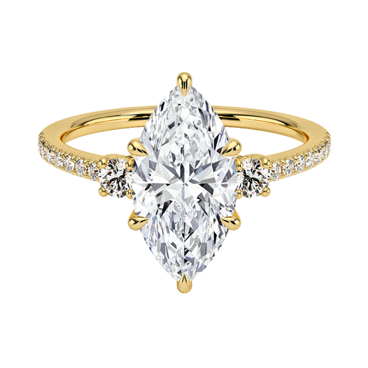 1 To 5 Ct Lyra Three Stone Marquise Cut Lab Grown Diamond Engagement Ring in 10K/14K/18K Gold | Pooja Diamond | IGI Certified Lab Diamond