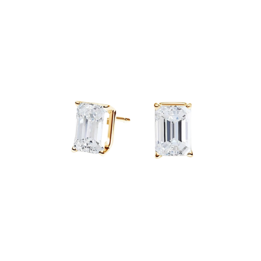 1 To 3 CT Classic Four-Prong Lab Grown Emerald-Cut Diamond Stud Earrings in 10K/14K/18K Gold | Pooja Diamond | IGI Certified Lab Diamond
