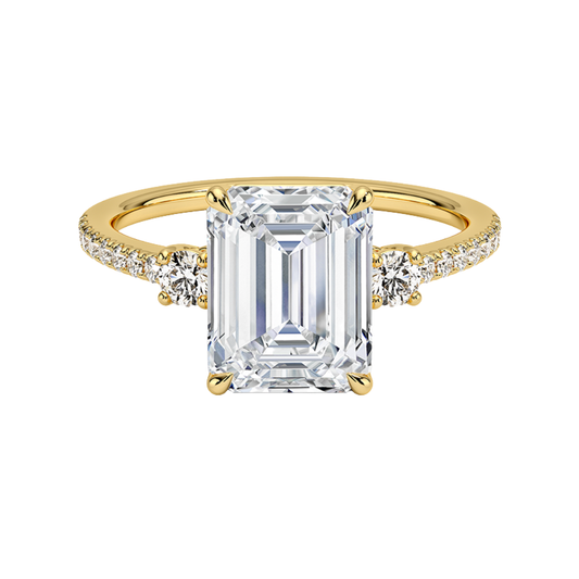 1 To 5 Ct Lyra Three Stone Emerald Cut Lab Grown Diamond Engagement Ring in 10K/14K/18K Gold | Pooja Diamond | IGI Certified Lab Diamond