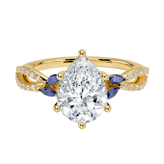 1 TO 5 CT Luxe Willow Pear Cut Lab Grown Diamond Ring with Marquise Leaf Accents in 10K/14K/18K Gold | Pooja Diamond | IGI Certified Lab Diamond