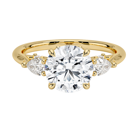 1 TO CT Secret Garden Round Cut Lab-Grown Diamond Three Stone Ring with Hidden Floral Gallery in 10K / 14K / 18K Gold | Pooja Dimond | IGI Certified Lab Diamond