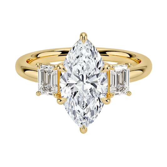 1 TO 5 Ct Rhiannon Marquise Cut Three Stone Lab-Grown Diamond Ring in 10K/14K/18K Gold | Pooja Diamond | IGI Certified Lab Diamond