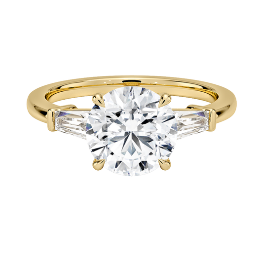 1 To 5 CT Symphony Tapered Baguette Three Stone Round Cut Lab-Grown Diamond Ring in 10K/14K/18K Gold | Pooja Diamond | IGI Certified Lab Diamond